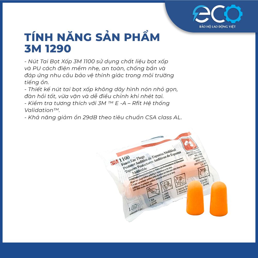 Nút Tai Bọt Xốp 3M 1100 Không Dây Nút Tai Bọt Xốp 3M 1100 Không Dây