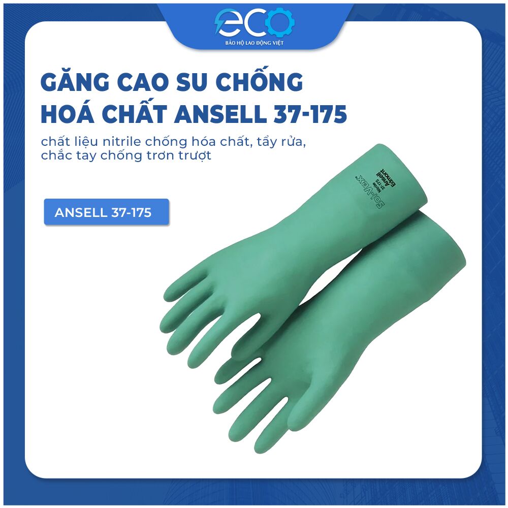 Găng cao su chống hoá chất Ansell 37-175 chất liệu nitrile chống hóa chất, tẩy rửa, chắc tay chống trơn trượt Găng cao su chống hoá chất Ansell 37-175 chất liệu nitrile chống hóa chất, tẩy rửa, chắc tay chống trơn trượt