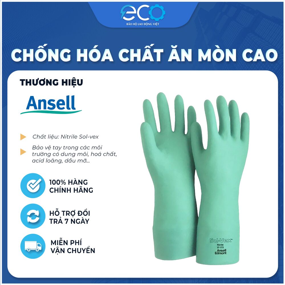 Găng cao su chống hoá chất Ansell 37-175 chất liệu nitrile chống hóa chất, tẩy rửa, chắc tay chống trơn trượt Găng cao su chống hoá chất Ansell 37-175 chất liệu nitrile chống hóa chất, tẩy rửa, chắc tay chống trơn trượt
