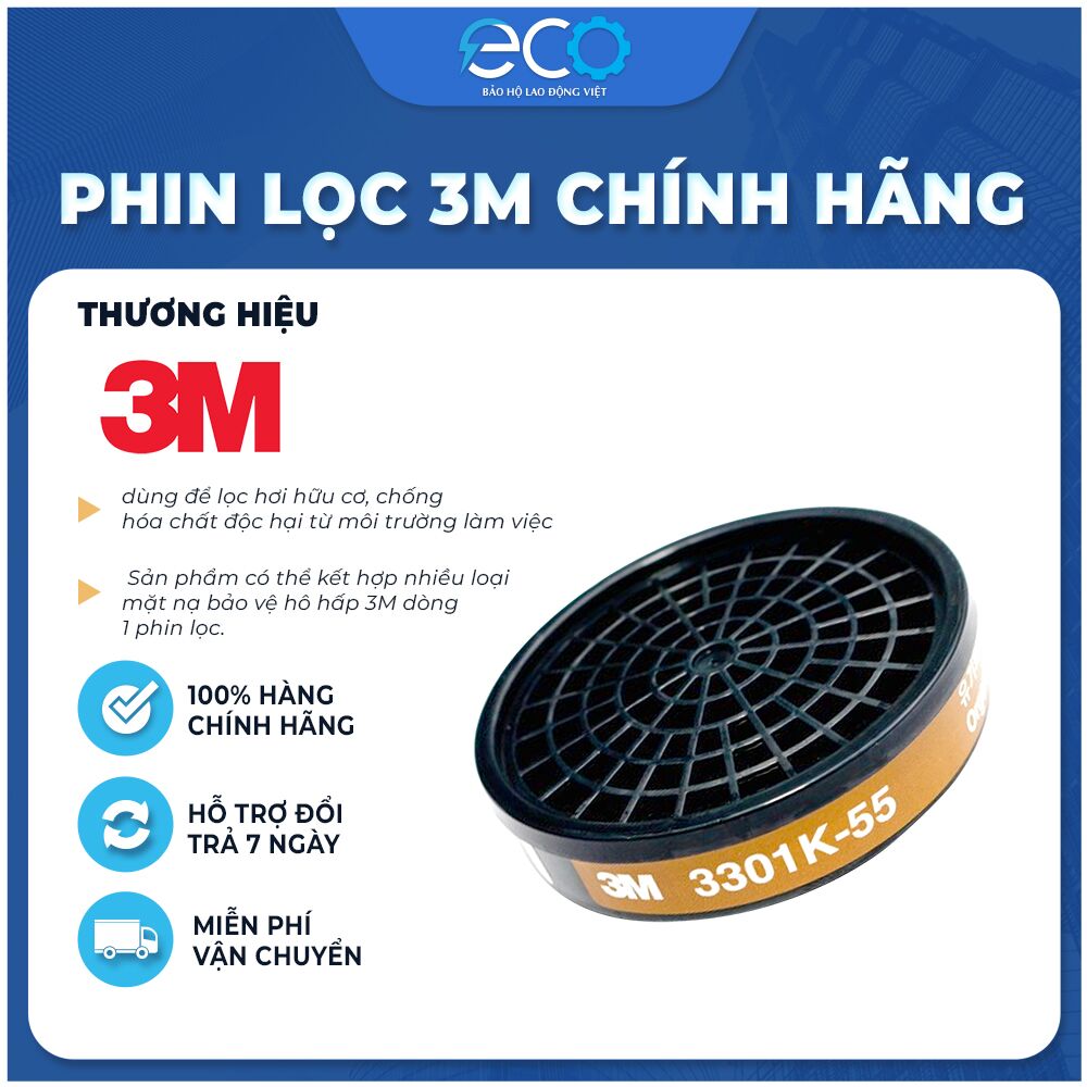 Phin lọc 3M 3301-K55 – Lọc hơi hữu cơ, bụi bẩn, hóa chất Phin lọc 3M 3301-K55 – Lọc hơi hữu cơ, bụi bẩn, hóa chất
