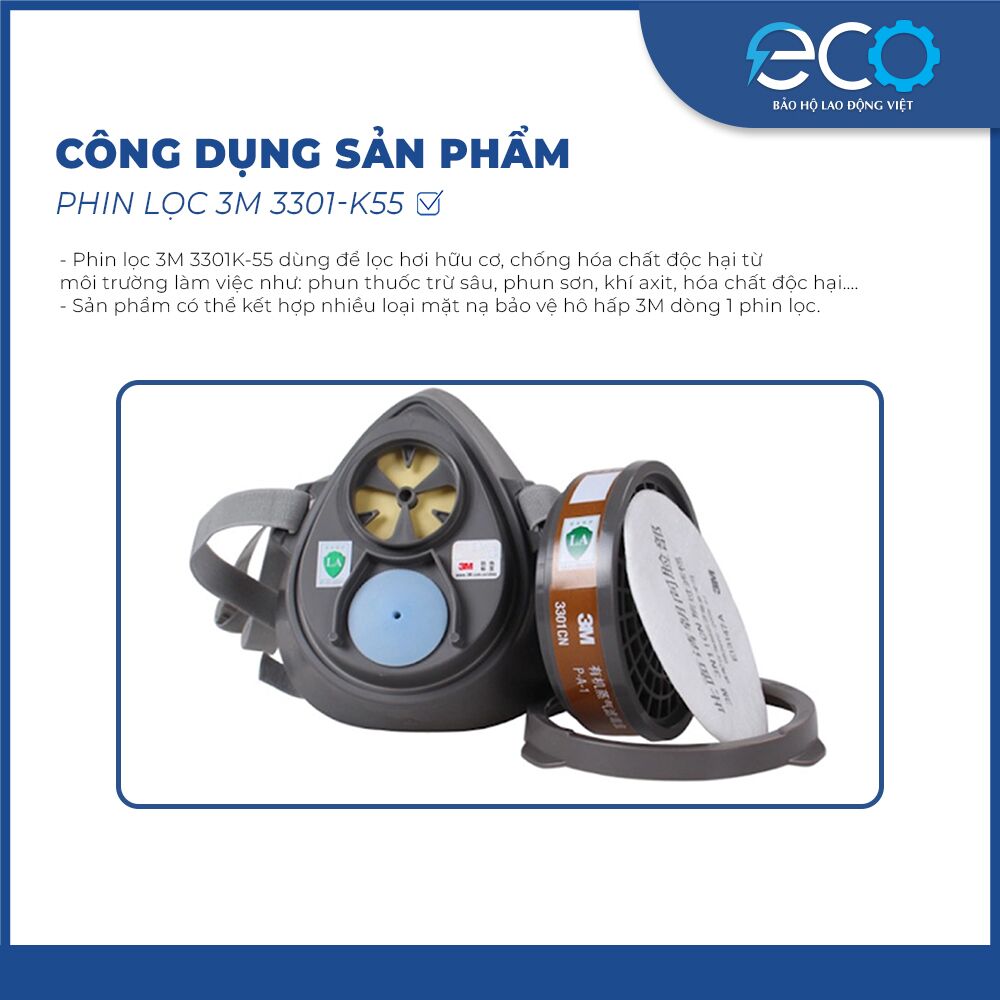 Phin lọc 3M 3301-K55 – Lọc hơi hữu cơ, bụi bẩn, hóa chất Phin lọc 3M 3301-K55 – Lọc hơi hữu cơ, bụi bẩn, hóa chất