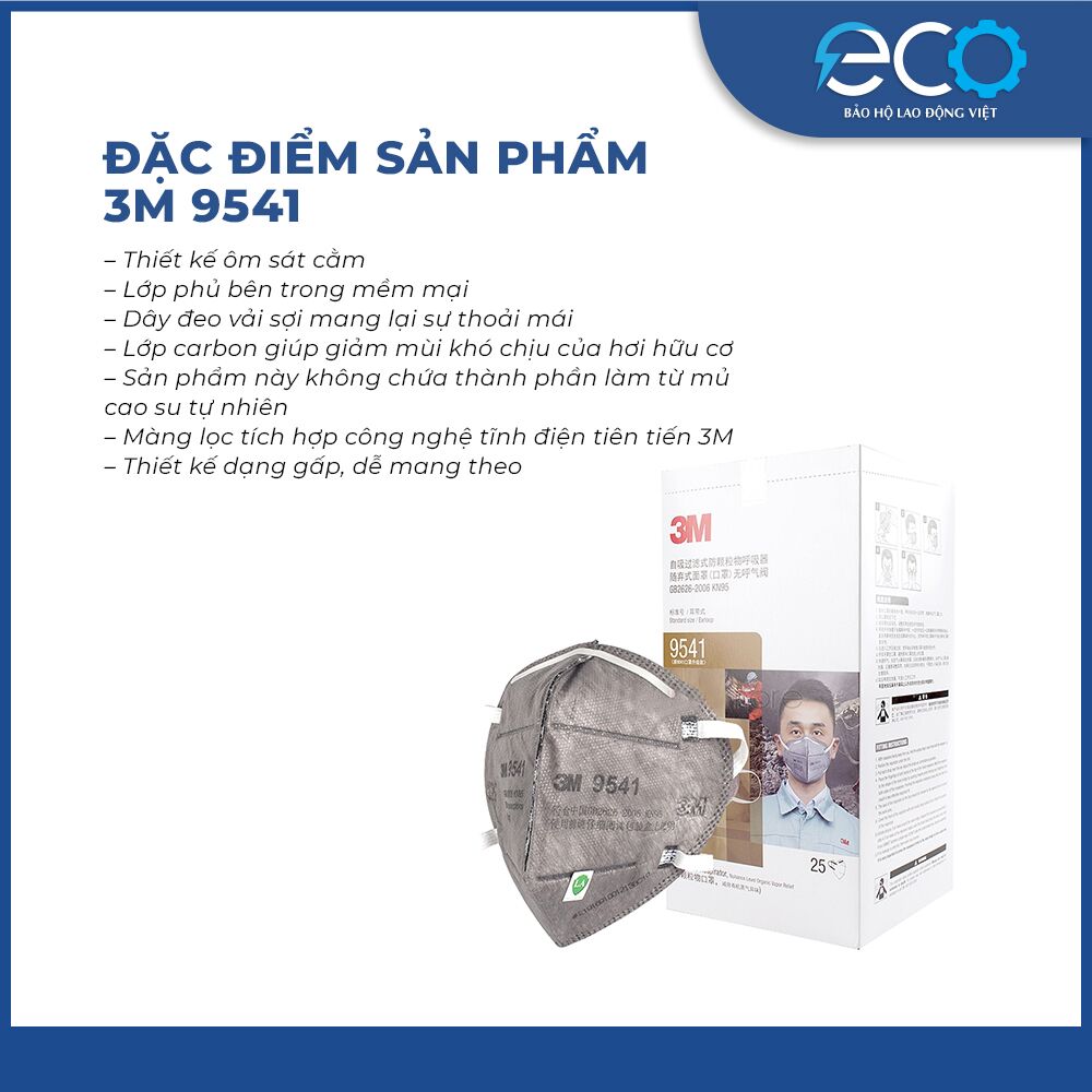 Khẩu trang 3M 9541, dây đeo qua tai, đạt chuẩn N95 Khẩu trang 3M 9541, dây đeo qua tai, đạt chuẩn N95