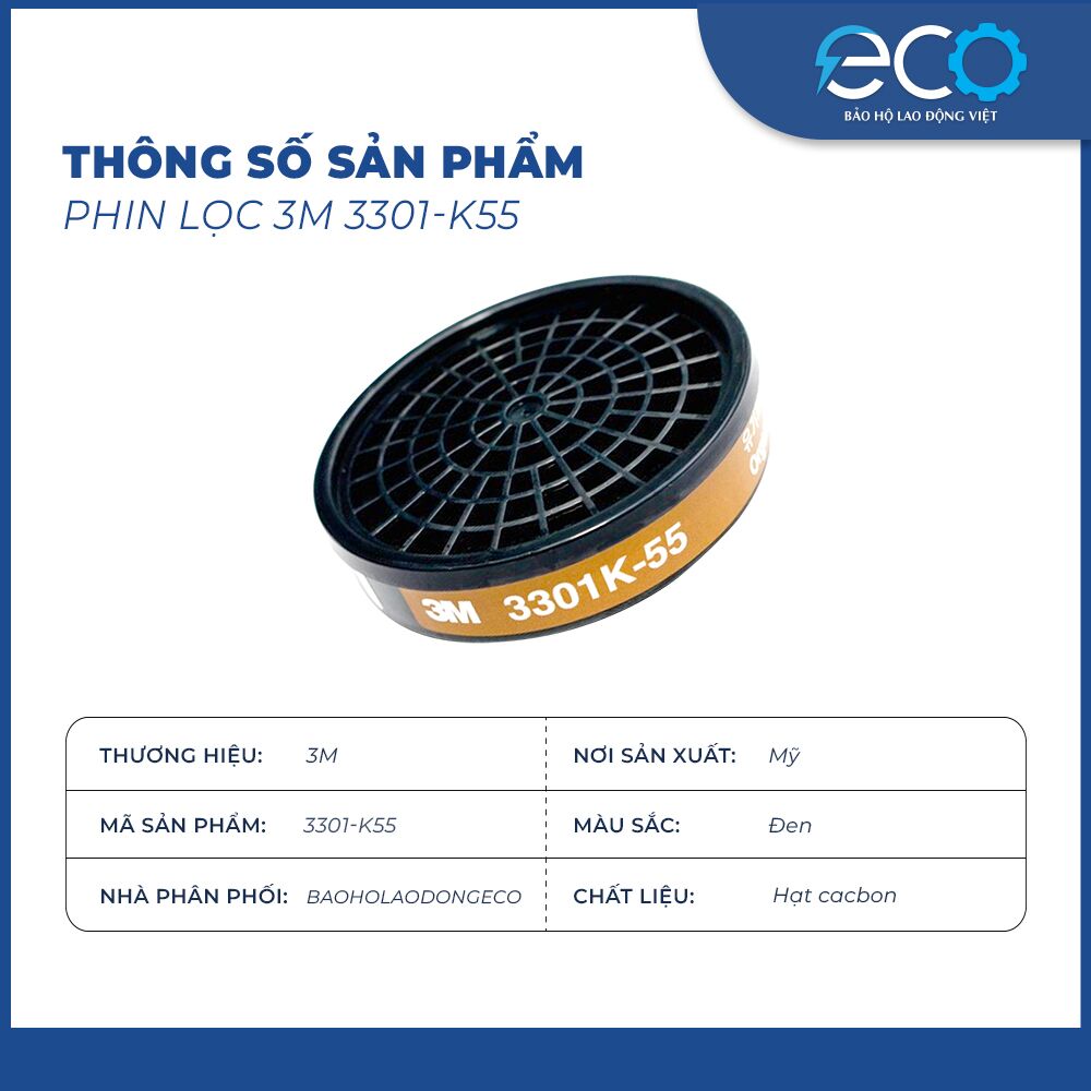 Phin lọc 3M 3301-K55 – Lọc hơi hữu cơ, bụi bẩn, hóa chất Phin lọc 3M 3301-K55 – Lọc hơi hữu cơ, bụi bẩn, hóa chất