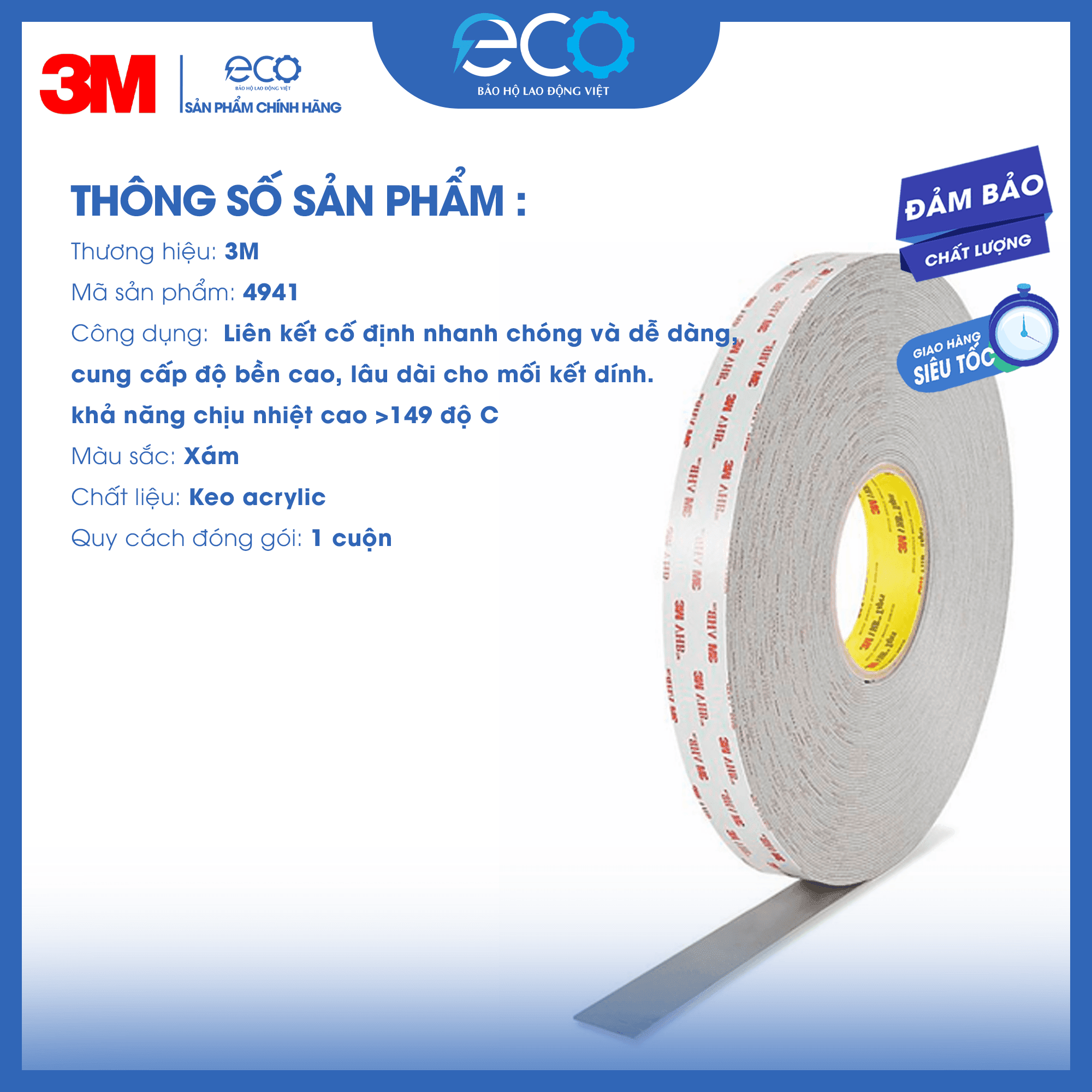 Băng dính cường lực 3M VHB 4941 Băng dính cường lực 3M VHB 4941