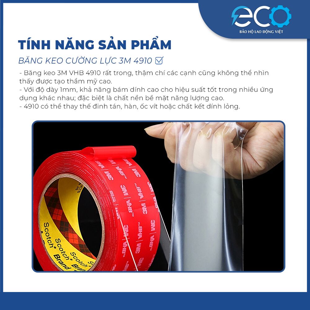 Băng keo cường lực 2 mặt trong suốt 3M 4910 (12mm x dài 4.5m) băng keo siêu dính, siêu cường lực Băng keo cường lực 2 mặt trong suốt 3M 4910 (12mm x dài 4.5m) băng keo siêu dính, siêu cường lực