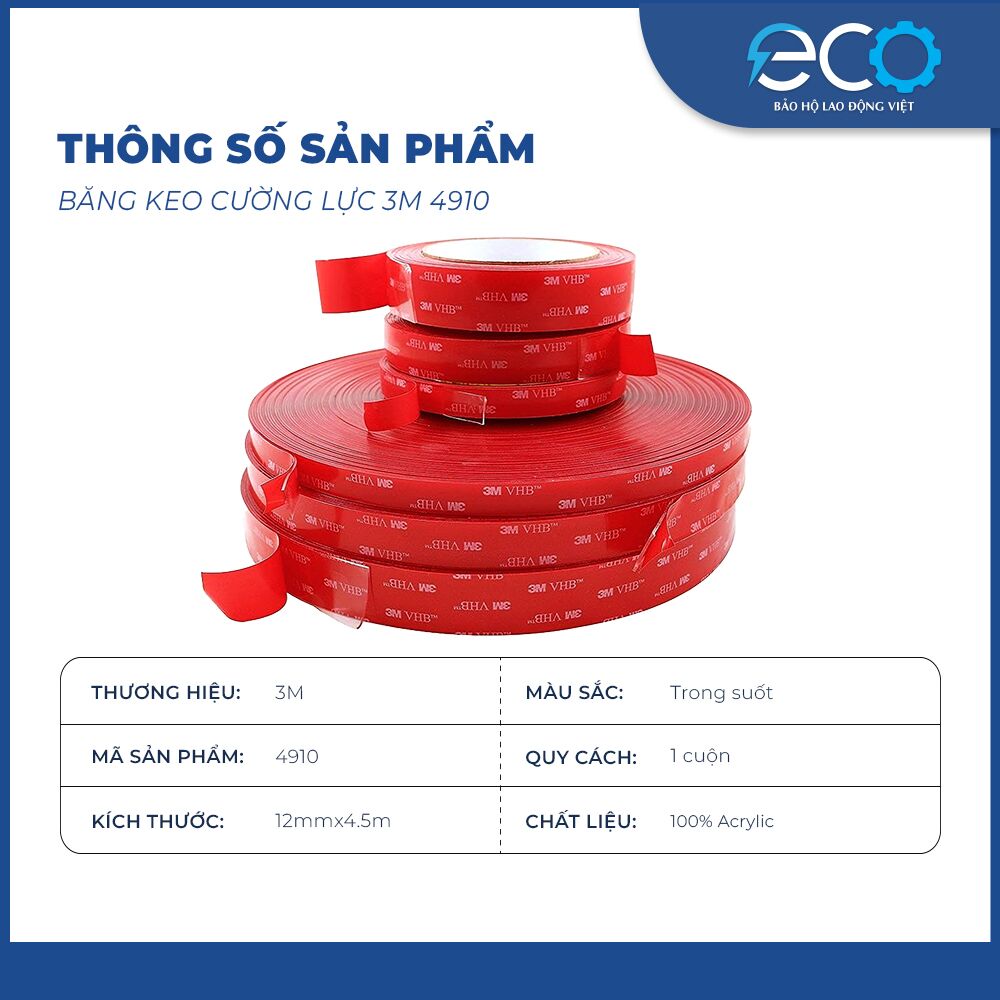 Băng keo cường lực 2 mặt trong suốt 3M 4910 (12mm x dài 4.5m) băng keo siêu dính, siêu cường lực Băng keo cường lực 2 mặt trong suốt 3M 4910 (12mm x dài 4.5m) băng keo siêu dính, siêu cường lực
