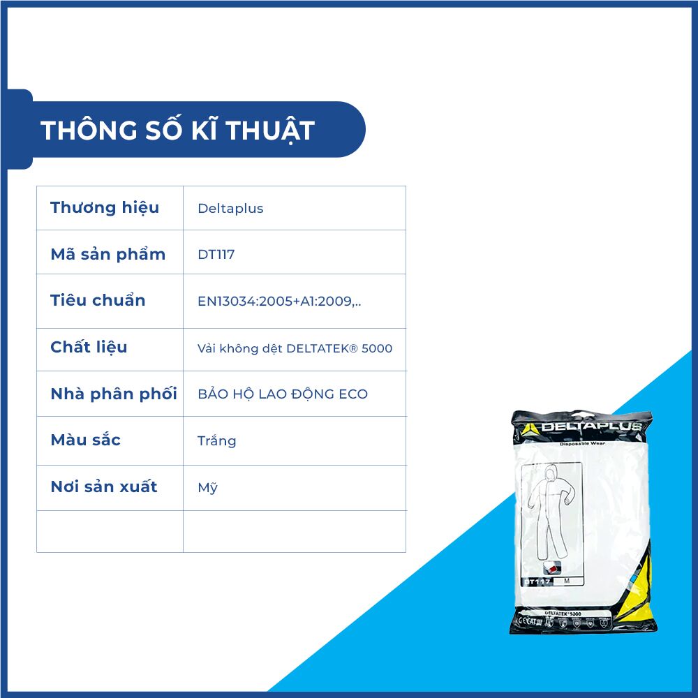 Quần áo chống hóa chất Deltaplus DT117 chính hãng Quần áo chống hóa chất Deltaplus DT117 chính hãng