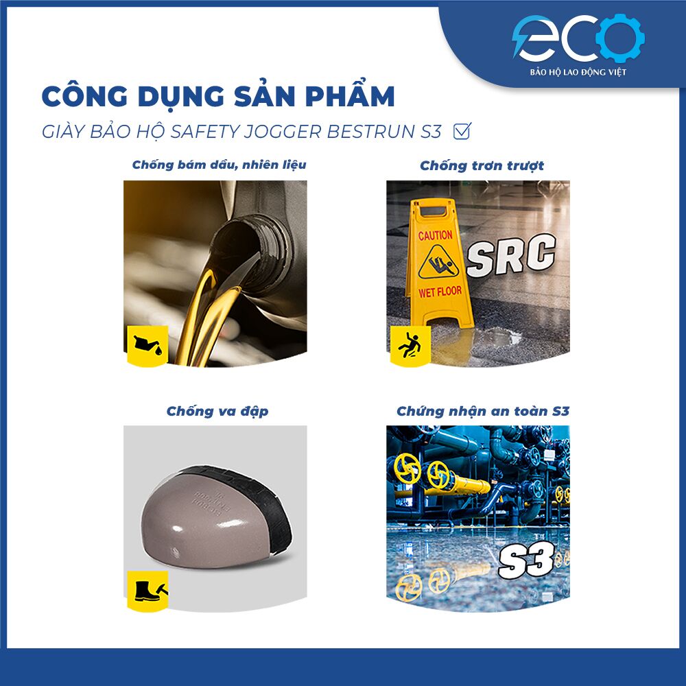 Giày bảo hộ Safety Jogger Bestrun S3 cổ cao - chống đinh, chống trơn trượt, chống dầu, chống va đập Giày bảo hộ Safety Jogger Bestrun S3 cổ cao - chống đinh, chống trơn trượt, chống dầu, chống va đập