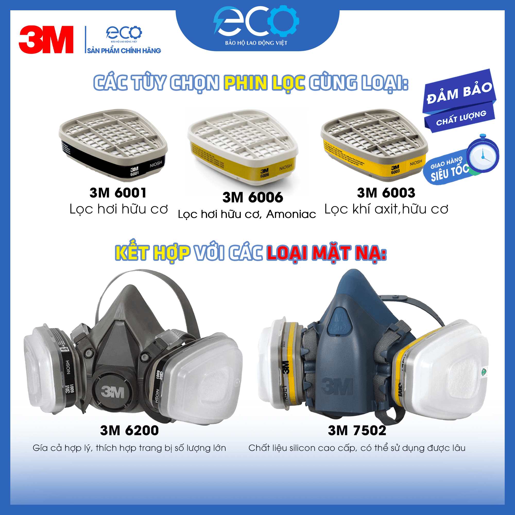 Bộ Phin Lọc 3M 6001 - 6003 - 6006 + 5N11 & 501 | Lọc Hơi Độc, Bụi Mịn, Bảo Vệ Hô Hấp Trong Môi Trường Hóa Chất Nguy Hiểm Bộ Phin Lọc 3M 6001 - 6003 - 6006 + 5N11 & 501 | Lọc Hơi Độc, Bụi Mịn, Bảo Vệ Hô Hấp Trong Môi Trường Hóa Chất Nguy Hiểm